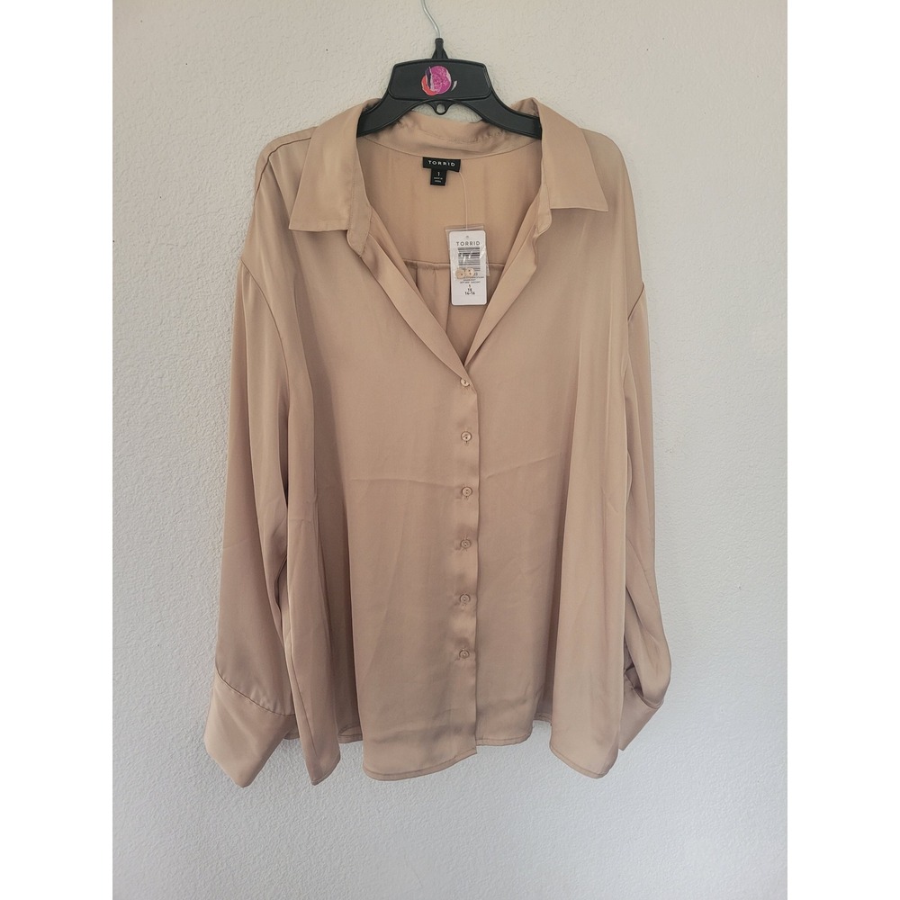 Torrid Ginger Root Tan Satin Button Down Shirt Plus Size 1 1X New NWT #9
